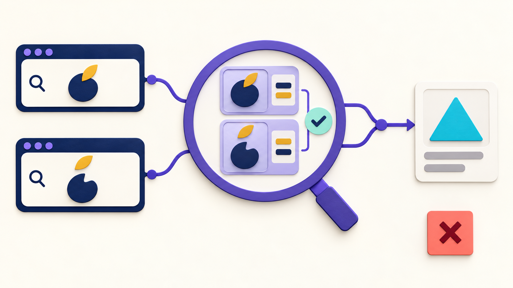 A single composed input tile and a base-plus-mark tile are compared before reaching the same search-result fixture