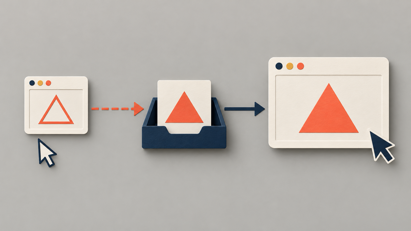 A future page card is fetched into a waiting cache shelf before a pointer selects it for the visible browser window